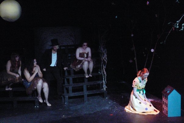 Erin Treanor, Danielle Cintron, Dana Amromin, Levi Packer and Questa Gleacon in X-Mas Cabaret at The Eclectic Company Theatre.